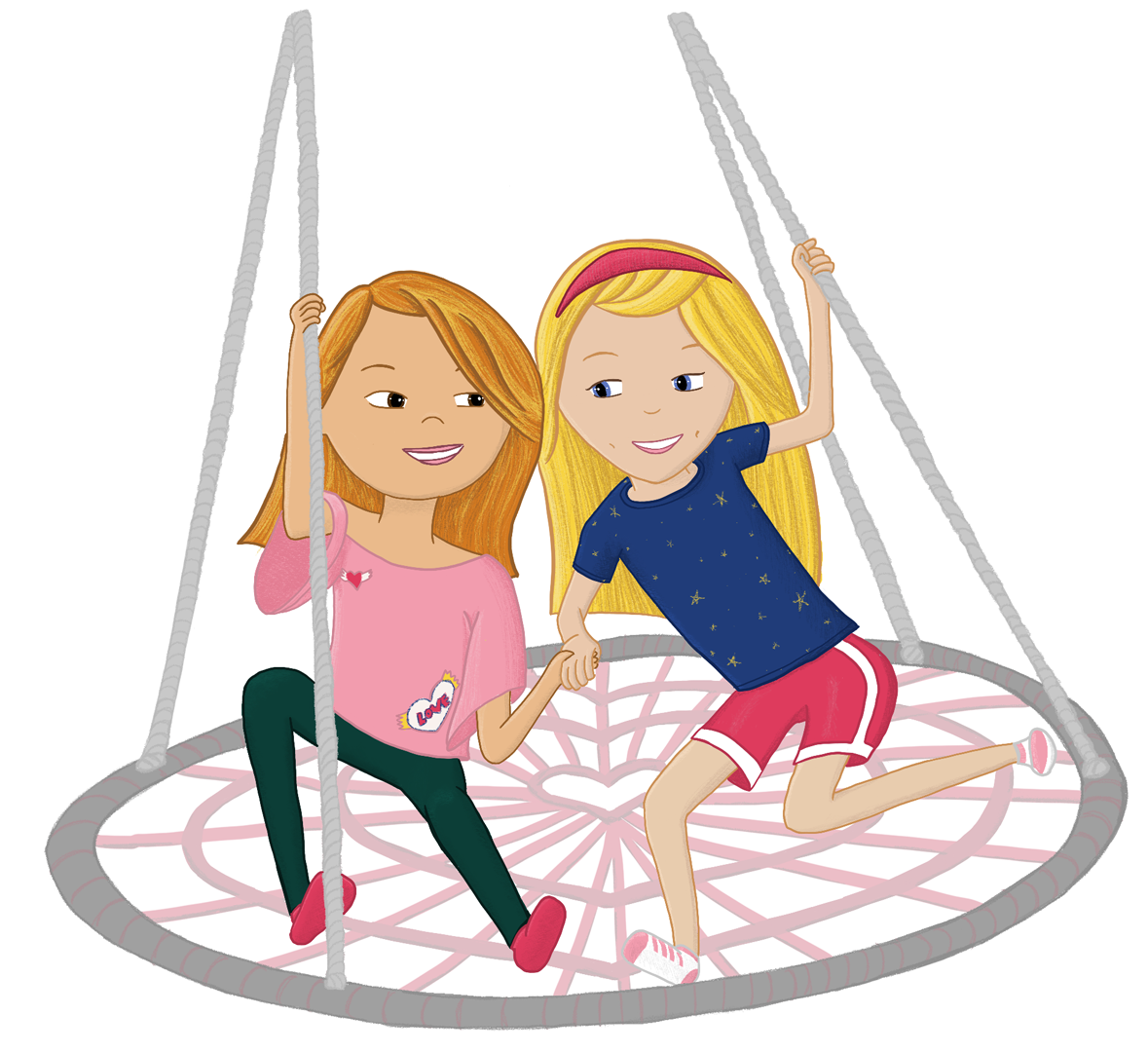 Best friends on a swing