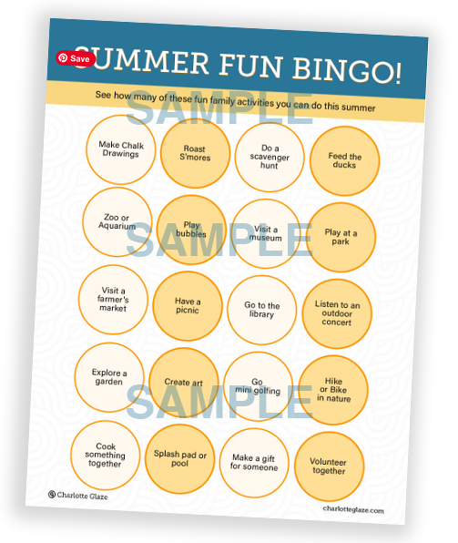 Summer Fun Bingo card with family-friendly outdoor activities for kids