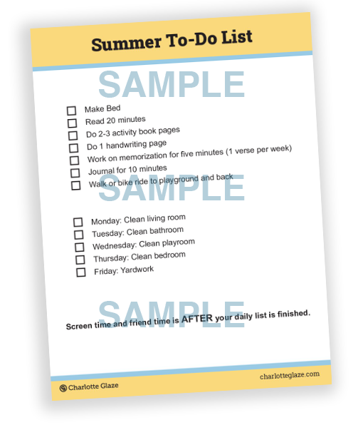 Free printable Summer To-Do List for kids with daily chores and learning activities
